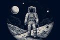 astronaut on the moon black and white art, neural network generated image Royalty Free Stock Photo