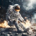 astronaut on the moon, explosion, fire