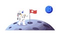 Astronaut on Moon with Flag and Earth View, vector design Generative AI Royalty Free Stock Photo