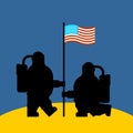 Astronaut on moon and flag USA. Cosmonaut made in America. space