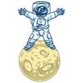 Astronaut Moon Landing Cartoon Vector Illustration