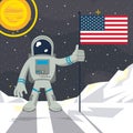 Astronaut in the moon nailing USA flag