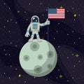 Astronaut in the moon nailing USA flag