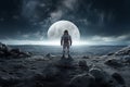 astronaut on the moon observing a planet generated by ai Royalty Free Stock Photo