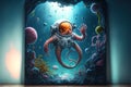 Astronaut octopus in space illustrations generative ai