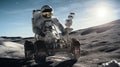 Astronaut operates lunar rover on bright, dusty moon surface ai generated photo