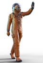 Astronaut in a orange suit on the white background, 3d rendering Royalty Free Stock Photo