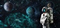 Astronaut in outer space. Galaxy and Nebula space art.  Wallpaper with spaceman. Spacewalk. Elements of this image furnished by Royalty Free Stock Photo