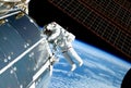 The astronaut in an outer space, at the ISS, repairs and makes experiments. Elements of this image were furnished by NASA Royalty Free Stock Photo