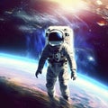 Astronaut in the outer space over the planet Earth. Abstract wallpaper. Spaceman