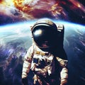 Astronaut in the outer space over the planet Earth. Abstract wallpaper. Spaceman