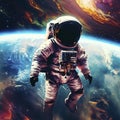 Astronaut in the outer space over the planet Earth. Abstract wallpaper. Spaceman