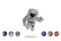 Astronaut in outer space with planets. Minimal art. Royalty Free Stock Photo