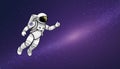 Astronaut in outer space. Science fiction. Spaceman in spacesuit floating against starry sky.