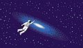 Astronaut in outer space. Science fiction. Spaceman in spacesuit floating against starry sky.