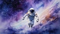 Astronaut in outer space. Science fiction. Spaceman in spacesuit floating against starry sky.