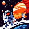 Astronaut in outer space. Vector cartoon illustration of astronaut in space. AI generated Royalty Free Stock Photo