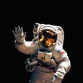 Astronaut in outer space waving his hand to the camera. Royalty Free Stock Photo