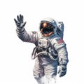 Astronaut in outer space waving his hand to the camera. Royalty Free Stock Photo