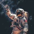 Astronaut in outer space waving his hand to the camera. Royalty Free Stock Photo