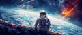 astronaut overlooking a strange planet in space, generative ai illustration Royalty Free Stock Photo