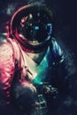 Astronaut from the past Time travel concept Deep space voyage