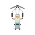 Astronaut physical training. Young man preparing for space flight. Gym equipment. Workout concept. Cartoon male