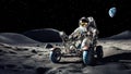 Astronaut piloting a rover on the lunar landscape, showing future advancements in space travel and exploration. Generative AI