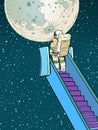 The astronaut on the plane ramp was going to go into space. Huge Moon and Humanity