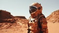 Astronaut on planet mars. Autonomous life on Mars. Mars Terraforming. Space station on planet Mars.