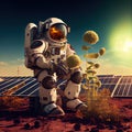 astronaut on planet Mars, colonisation with solar panels Royalty Free Stock Photo