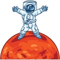 Astronaut Planet Mars Landing Cartoon Illustration Drawing Vector