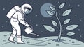 Astronaut Planting Tree on Moon, Future Space Colonization vector design Generative AI Royalty Free Stock Photo