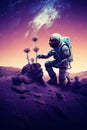 Astronaut planting a tree on planet mars. Generative AI