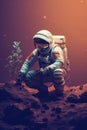 Astronaut planting a tree on planet mars. Generative AI