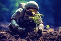 Astronaut planting a tree on planet mars. Generative AI