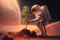 An astronaut plants a tree on Mars. AI generative