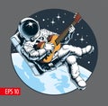 Astronaut playing guitar in space. Space tourist. Vector illustration