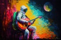 An astronaut playing a guitar water color painting generative AI