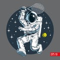 Astronaut playing tennis in space. Vector illustration