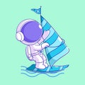 Astronaut playing windsurfing in the ocean