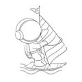 Astronaut playing windsurfing in the ocean for coloring