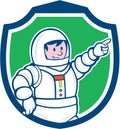 Astronaut Pointing Front Shield Cartoon