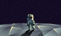 Astronaut on the polygonal moon surface. Flat geometric illustration.