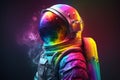 An astronaut in a rainbow spacesuit against a black space background. The concept of the isolation of LGBT persons. Generative AI