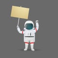 Astronaut raising a placard and a fist. Demonstration, protest, activism illustration. Vector. Cartoon