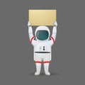 Astronaut raising a sign with both hands. Demonstration, protest, activism illustration. Vector. Cartoon style