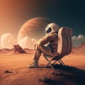Astronaut rests admiring the view on an extraterrestrial planet, Generative ai