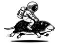 The astronaut rides on a mole. Hand drawing vintage style black. Vector, generative ai.