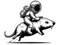 The astronaut rides on a mole. Hand drawing vintage style black. Vector, generative ai.